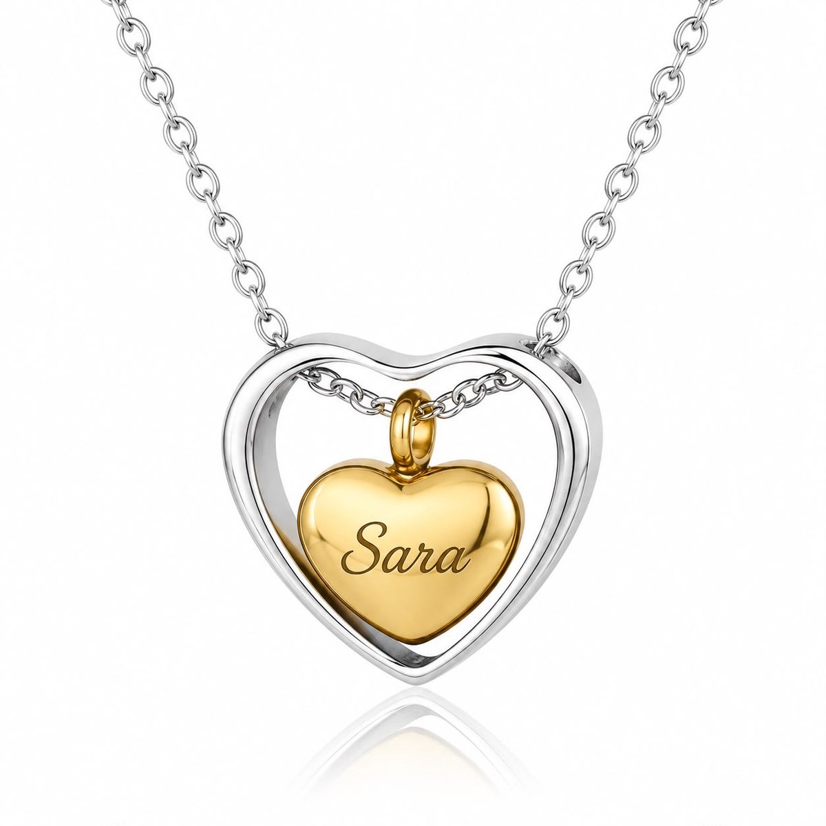Dubbel hartje - Ashanger met ketting - RVS Goudkleurig - Crematie Sierraad - Asketting - H