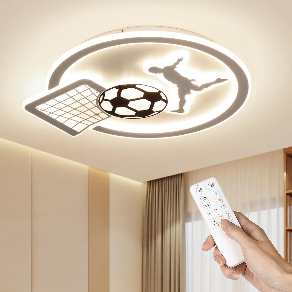 Plafondlamp Kinderkamer Voetbal – Dimbare LED Lamp – Afstandsbediening – Nachtlicht – 45 x 40 cm