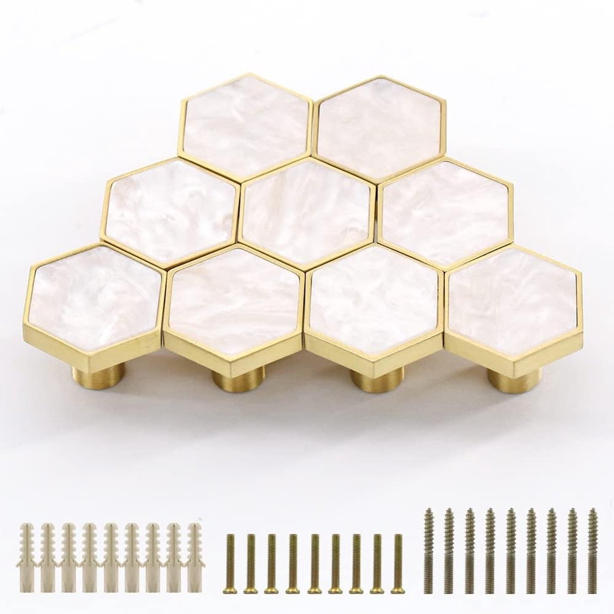 27mm Pure Copper Handgrepen voor Keuken- en Kasten Deuren - Moderne Kledinghaak en Ladeknop in Parelwit-Hexastyle