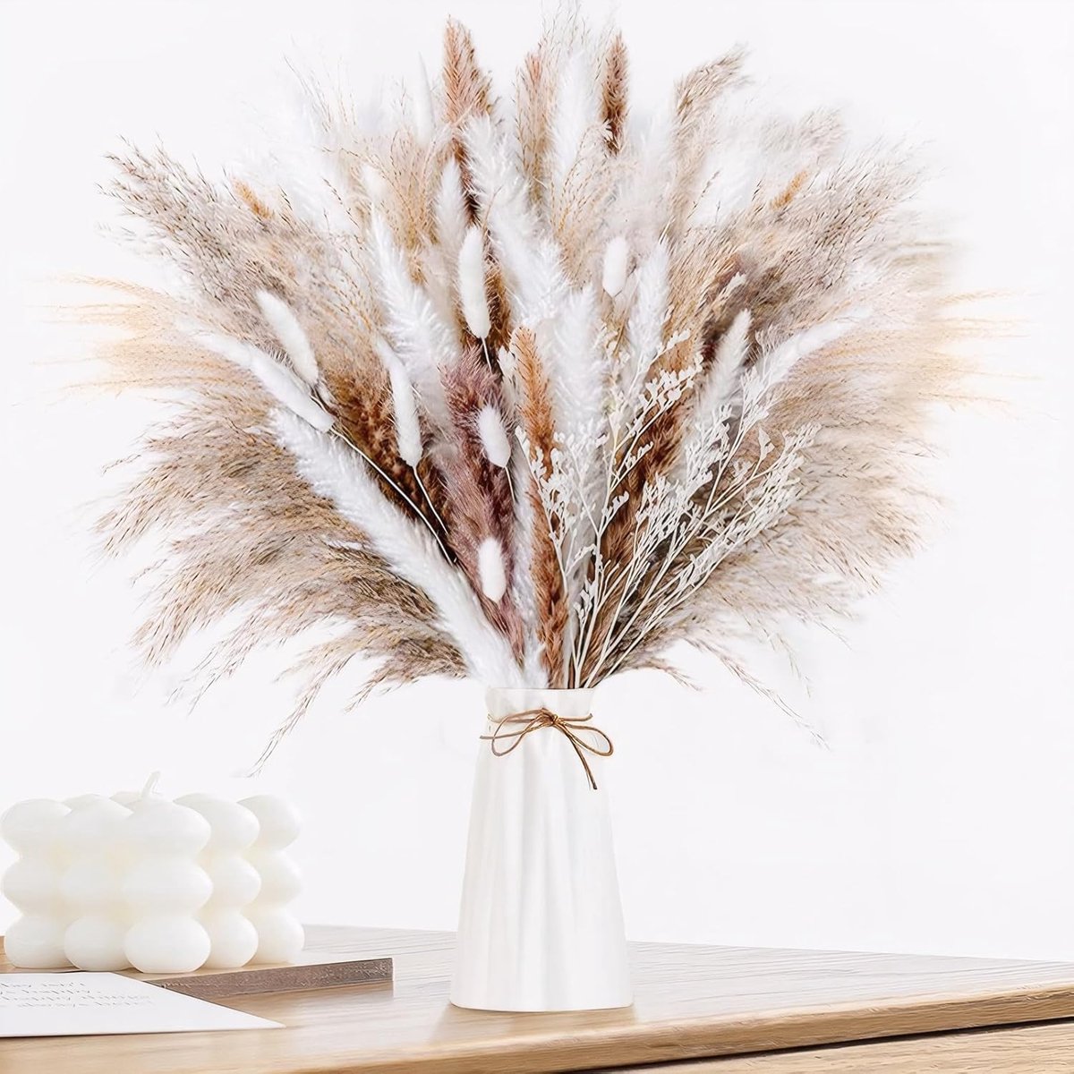 SnelShoppen - Pampasgras Gedroogd 60 Stuks Natuurlijke Droogbloemen Decoratie DIY Droge Bloemen Boeket Riet Decoratie Ideaal voor Boho Woonkamer Slaap