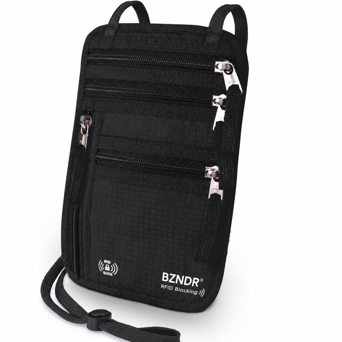 BZNDR® Nektasje met RFID Bescherming – Paspoorttasje – Crossbody Reistasje – Verstelbaar – Zwart