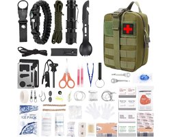 Pack Away Survival Kit 65-delig – EHBO Noodpakket met Survivaluitrusting – Outdoor Overlevingsset met MOLLE Tas, Zaklamp, Paracord, Multitool & Eerste Hulp – Voor Kamperen, Hiking en Auto