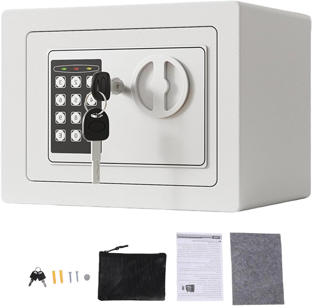 Brandwerende Kluis - Digitale Kluis - Waardevolle Spullen Opslag - Dubbel Alarmsysteem - 27D x 23B x 22H cm - Wit