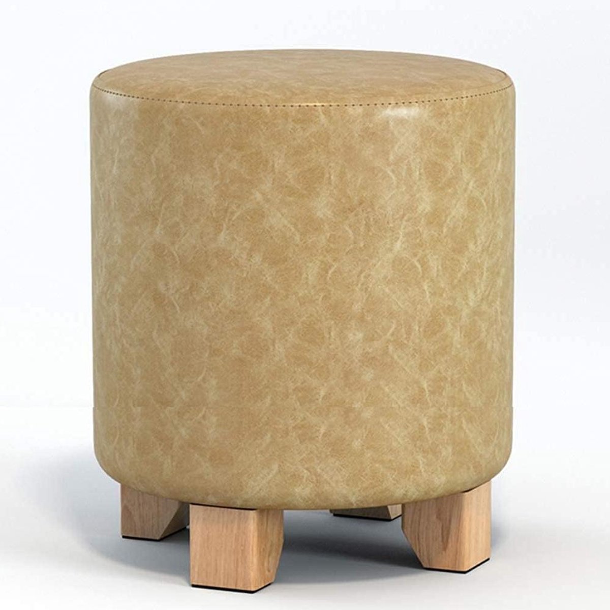 Ronde poef - Voetenbankje bijzettafel - Ontspanning en sfeer - Massief houten frame - 29x29x35cm - Bruin