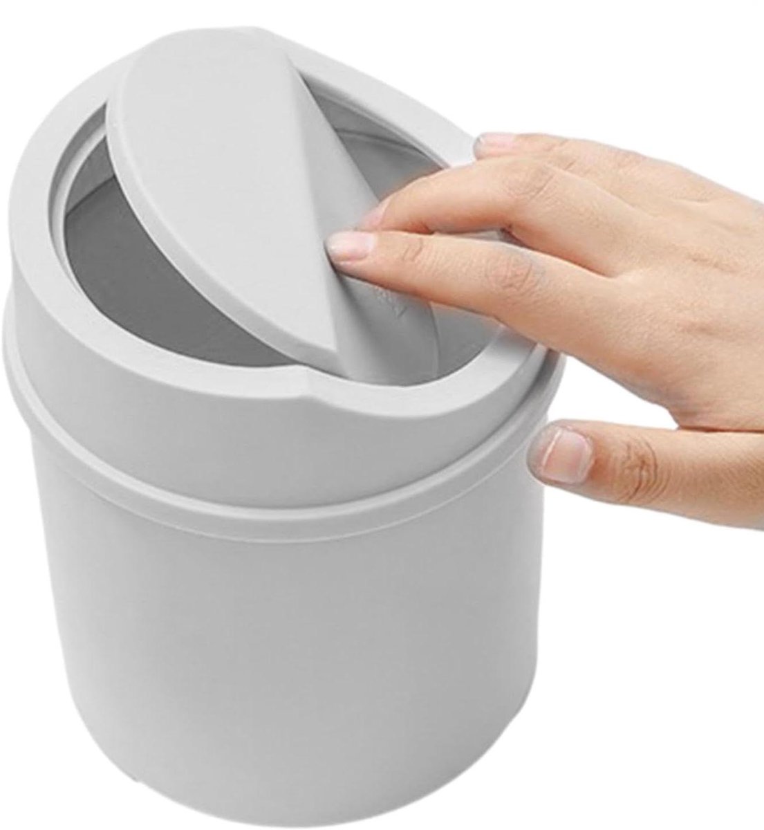 Mini Afvalbak - Bureau Prullenbak - Kantoor Opruimen - Flexibel Swingdeksel - 16.5 cm Hoog - Grijs