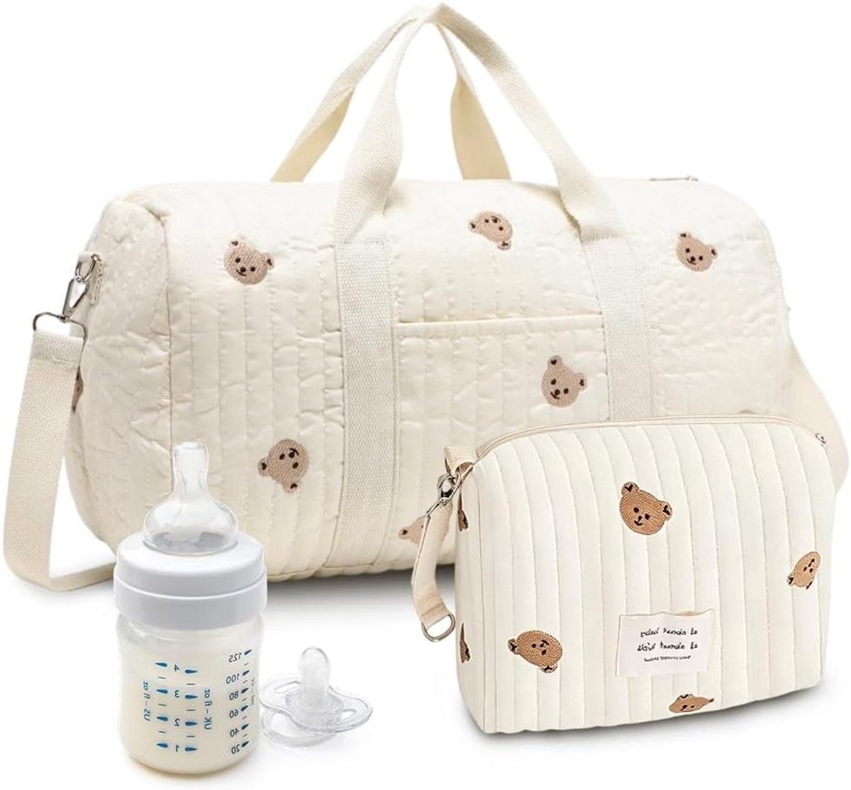 Luiertas Set - Moeder Baby Tas - Naar Ziekenhuis - Met Borduurwerk - Set Van 2 - Beige