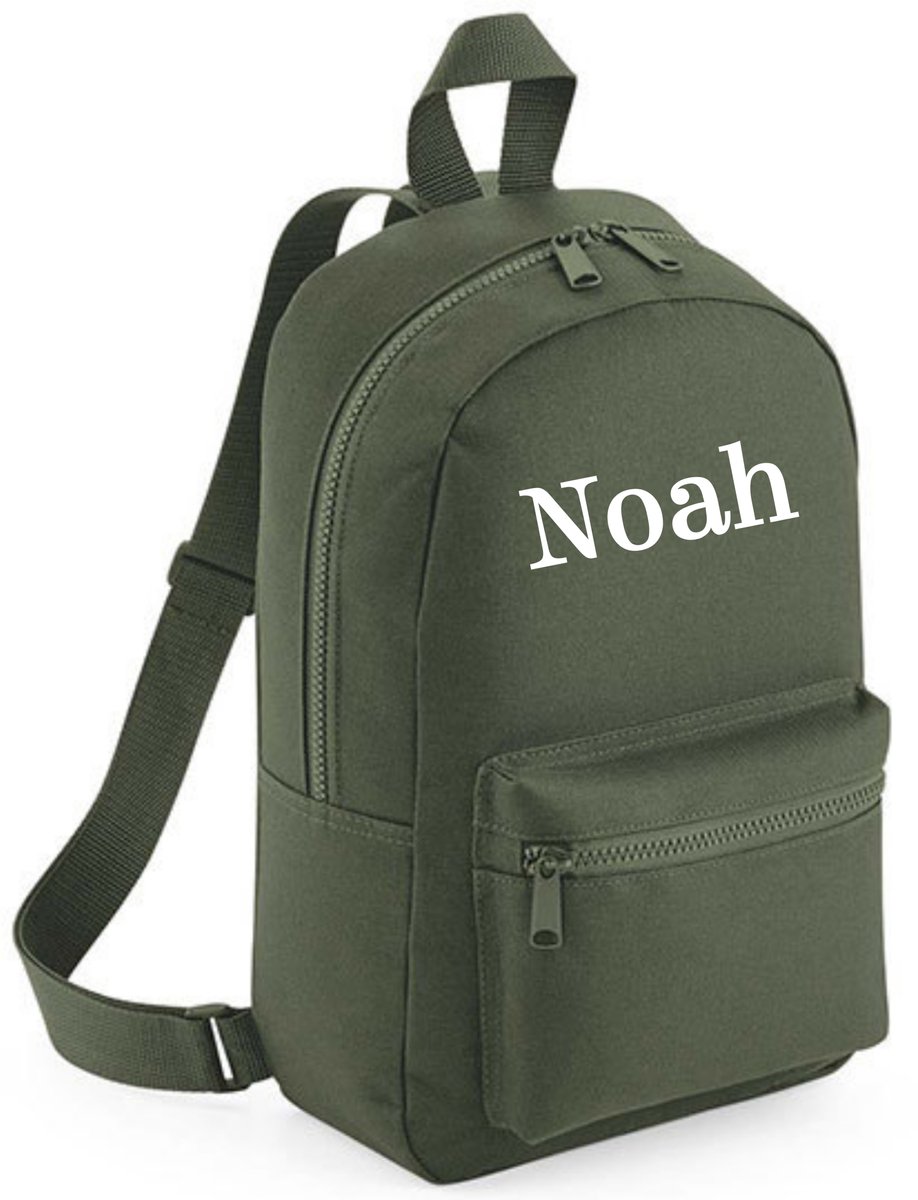 Kinderrugtas bedrukt met naam - Olijf Groen - gepersonaliseerd - mini backpack - rugzak