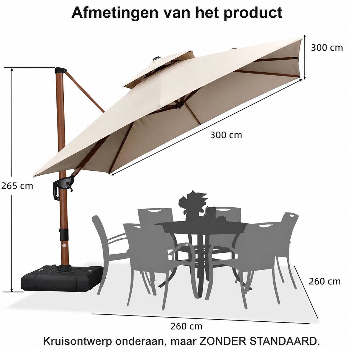 Purple Leaf Parasol déporté inclinable aspect bois 300x300 cm - Kaki