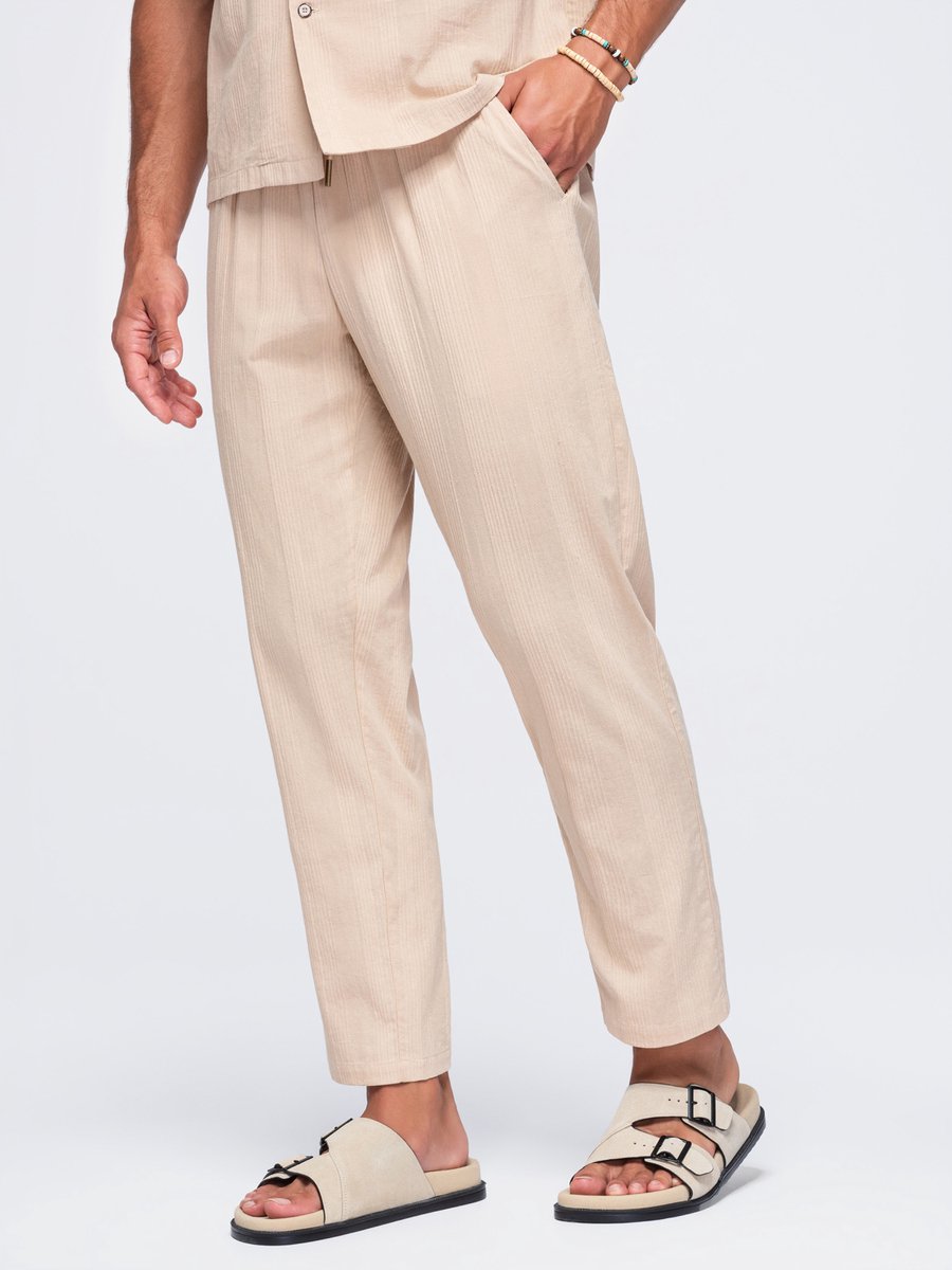 OMBRE Broek - Regular Fit - Katoen - Gestreept Koffie XL