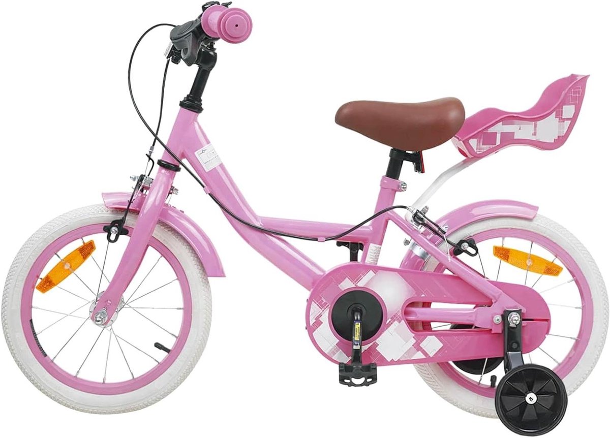 Kinderfiets Loopfiets Buiten spelen Verstelbaar stuur en zadel 14 inch Lichtroze