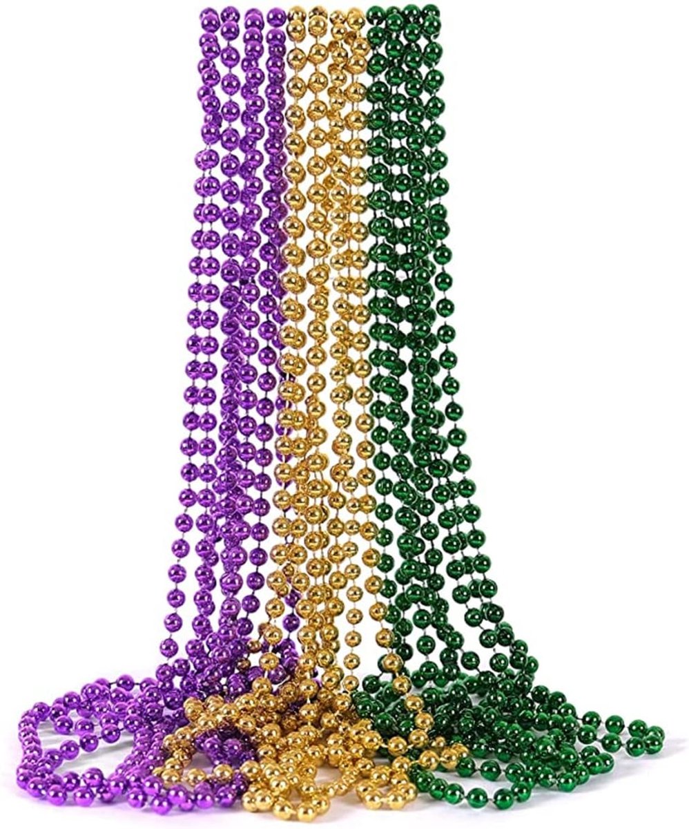 12 stuks Mardi Gras kralen ronde metallic kleuren in goud, groen, paars, diverse kralen ketting kostuum ketting accessoire voor evenementen en feestgunst nieuwigheid, 32 inch 6 mm,