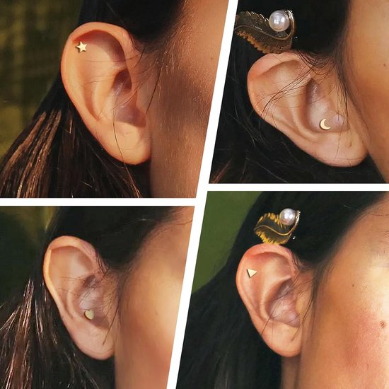 Platte Terug Oorbel 14K Geel Goud Helix Oorbel Titanium Threadless Push In Kraakbeen Oorbellen 16G Tragus Oorbel Hart Conch Piercing Sieraden — afbeelding 5