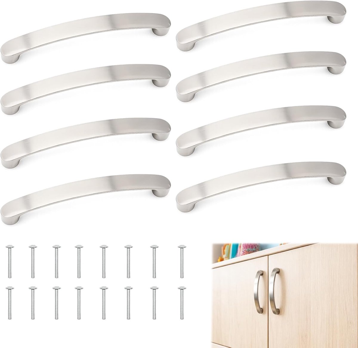 8 stuks meubelgrepen, boorgatafstand 128 mm stanggreep, kastgrepen zilver met 16 schroeven, aluminium kastgreep, keukenkastgrepen, kastgrepen voor keuken, kast, laden