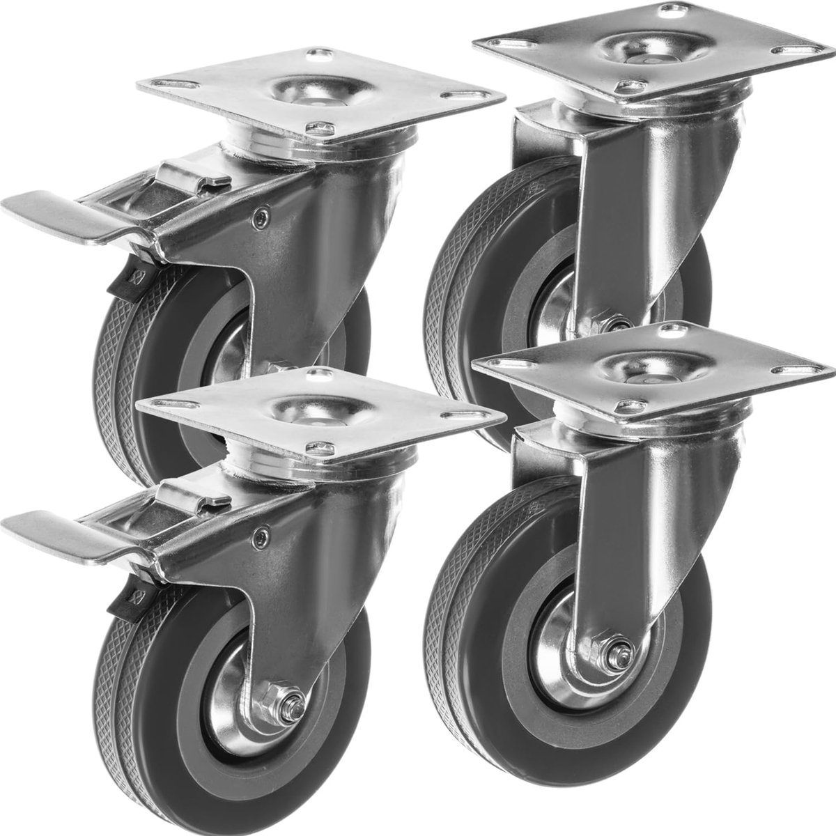 zware belasting 220 kg met rem Transprrollen Ø 7 cm 360° rotatie geruisloos spoorloos staal 22537