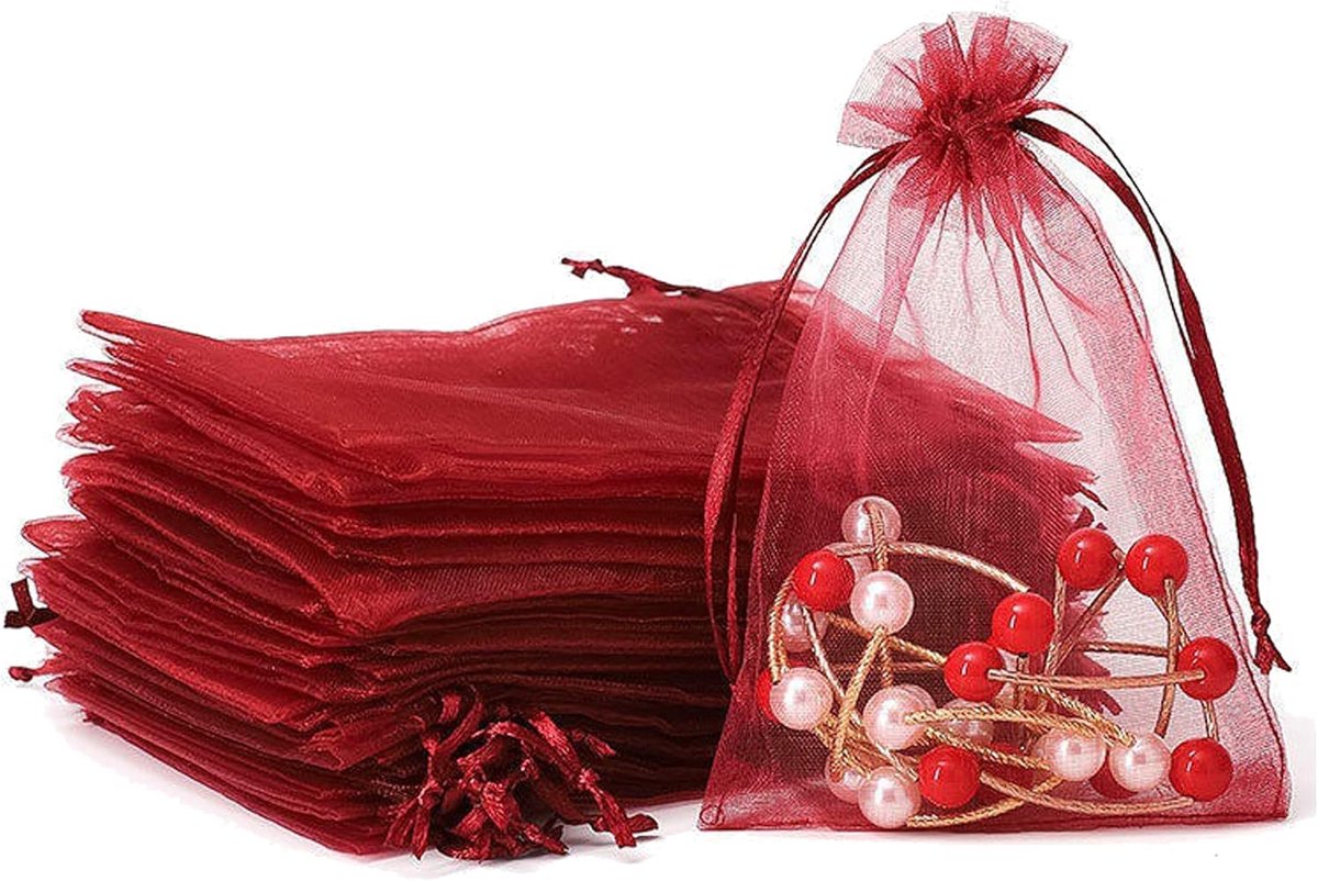 100 Stuks Organza Zakken 9x12CM - Rood Sieraden en Geschenkzakjes voor Festival, Feest, Bruiloft en Dagelijkse Plaatsing Van Juwelen, Cosmetica, Snoepjes