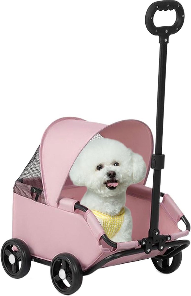 Hondenbuggy Opvouwbaar - Dierenwagen Wandelwagen - Comfortabel Vervoer - Geventileerd Panoramisch Zicht - 54 x 36 x 26 cm - Roze
