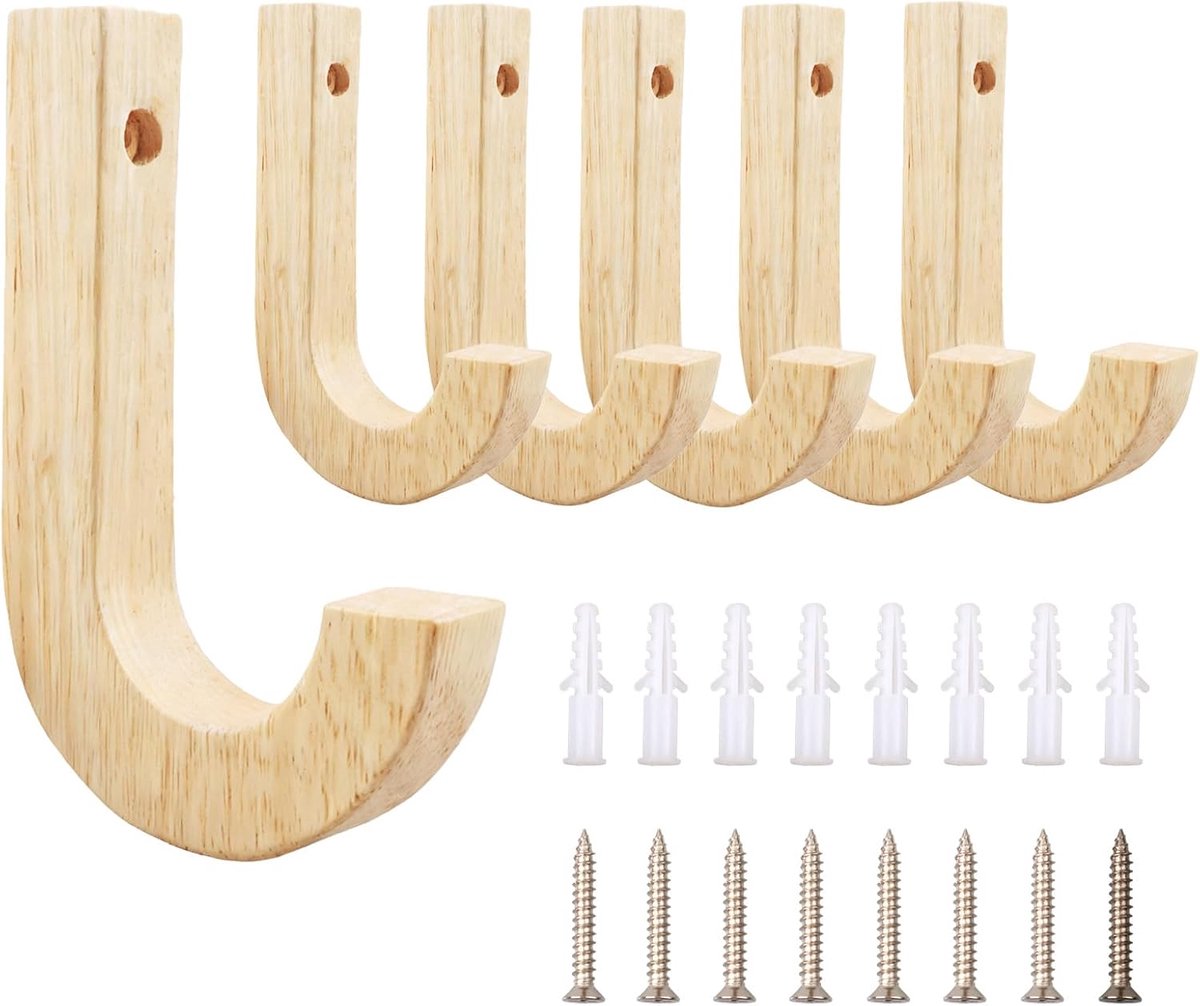 6 stuks wandpoten van hout, inclusief schroeven, voor badkamer, slaapkamer, woonkamer, kapstok voor kinderen, voor het ophangen van kleding, hoeden, handdoeken