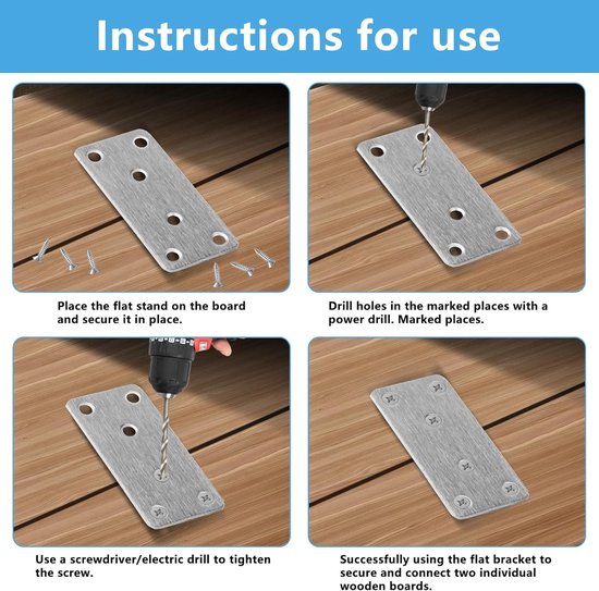 10 stukjes roestvrijstalen platte verbinders, zilver, geperforeerde platen | metalen platen, houten connector, platte hoek, platte hoek, verbindingsplaat, verbindingsplaat, met 60 schroeven — afbeelding 4