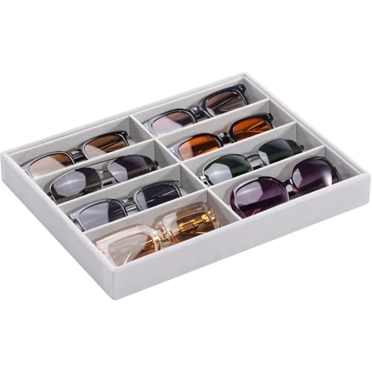 SnelShoppen - Lolalet Zonnebril Organizer, 8 Zonnebrillen Dienblad, Grijze Brillenhouder Display voor Zonnebrillen – Perfect voor Thuis, Vakantie, Tui