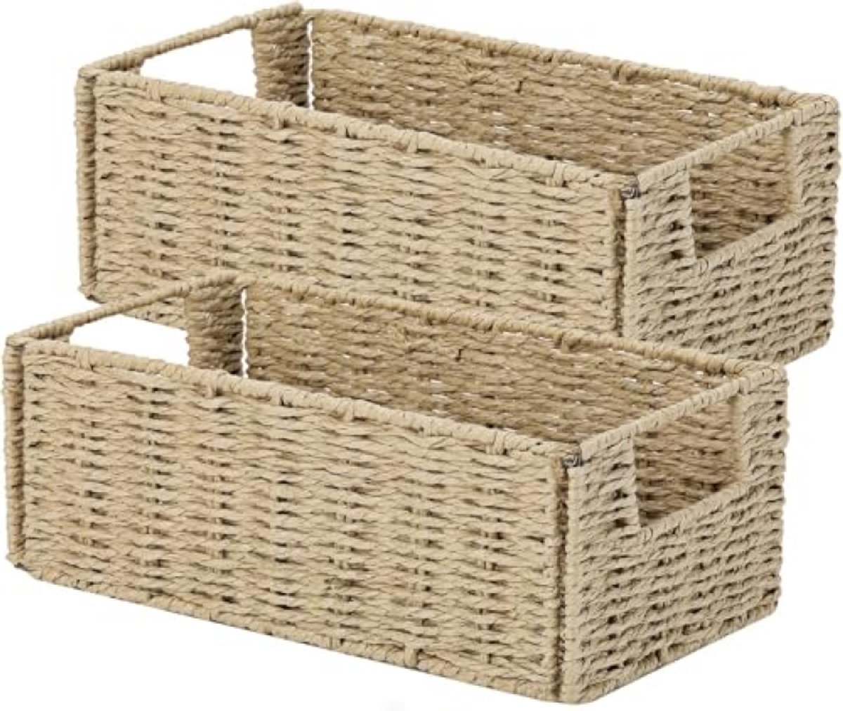 Huis Geluk Opbergmand 30x15x12 cm - Opvouwbare Gevlochten Mand van Waterhyacintpapier met Handgrepen - Decoratieve Plankmand voor Badkamer, Woonkamer, Slaapkamer