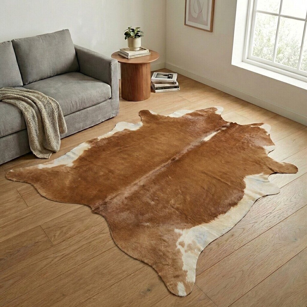 Koeienhuid Vloerkleed XXL (Extra Groot) - Bruin-wit - 246 x 235 cm - Koeienkleed / Koeienvel / Dierenvel / Dierenhuid / Koehuid Tapijt