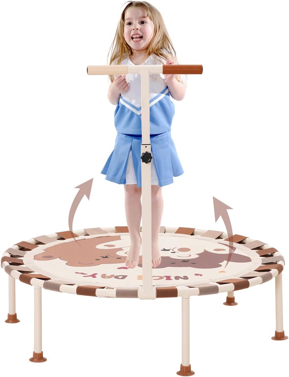 SnelShoppen - Kinderen Trampoline 101 cm - Vouwbare Fitness Trampoline met Verstelbare Schuimhandgreep, Antislip Zuignappen voor Binnen en Buiten, Tui