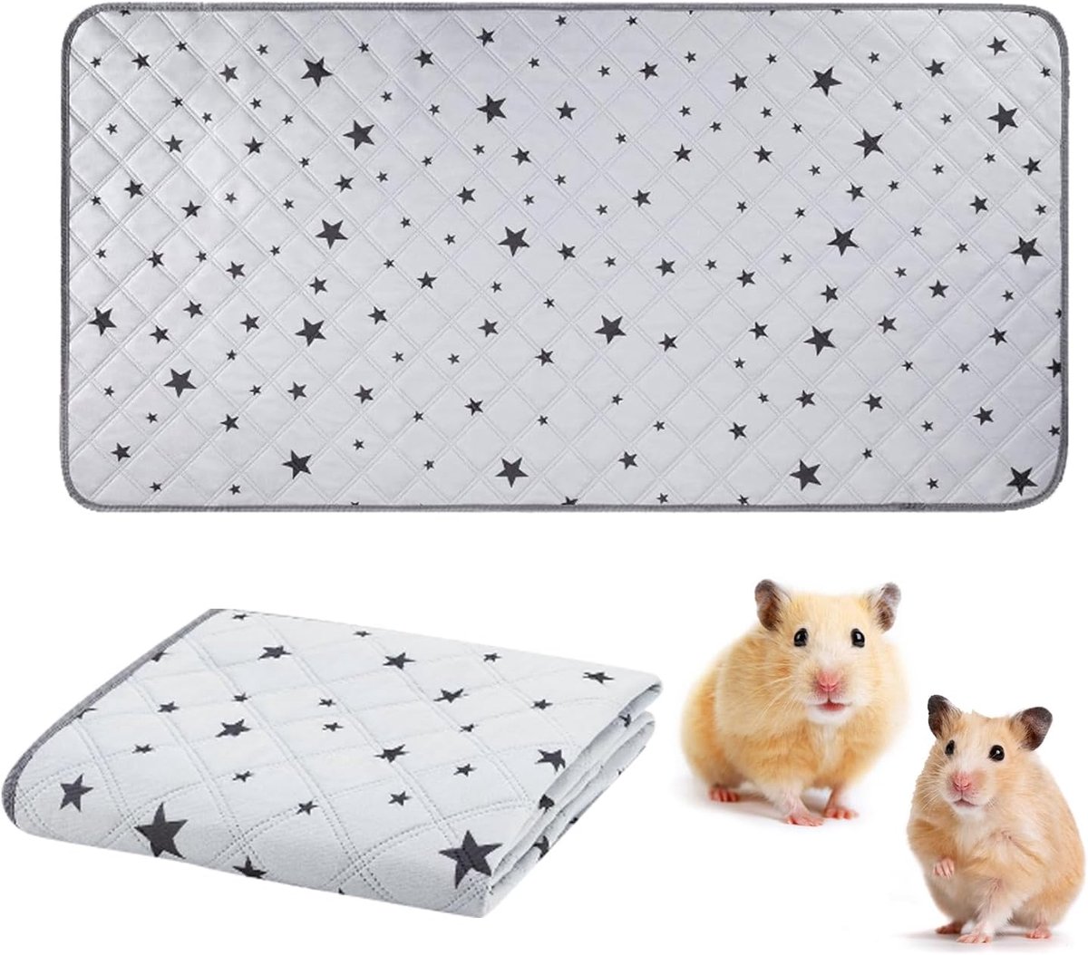70x142cm Pipi Pads Voor Cavia's: Grijs Sterren Wasbaar | Herbruikbaar Absorberend Waterdicht, Voering voor Kooi en Reisbench voor Cavia, Konijn, Hamster