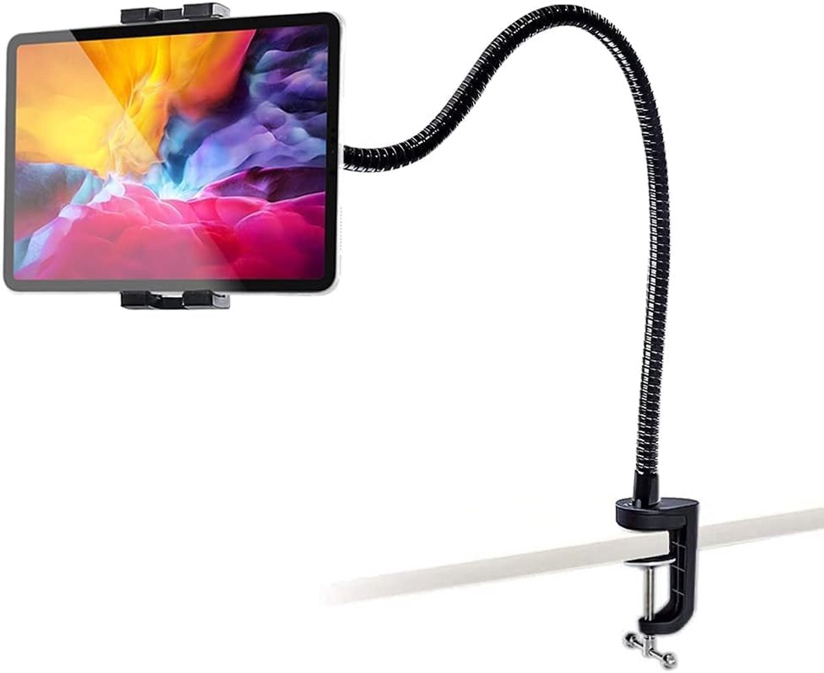 Tablet Houder Bed, woleyi Flexibele Lange Arm Telefoon & Tablet Standaard Tafel Keuken, Verstelbare Bureau klembeugel voor iPad Pro Air Mini, Galaxy Tabs, Switch, Fire, iPhone, 4-12.9"