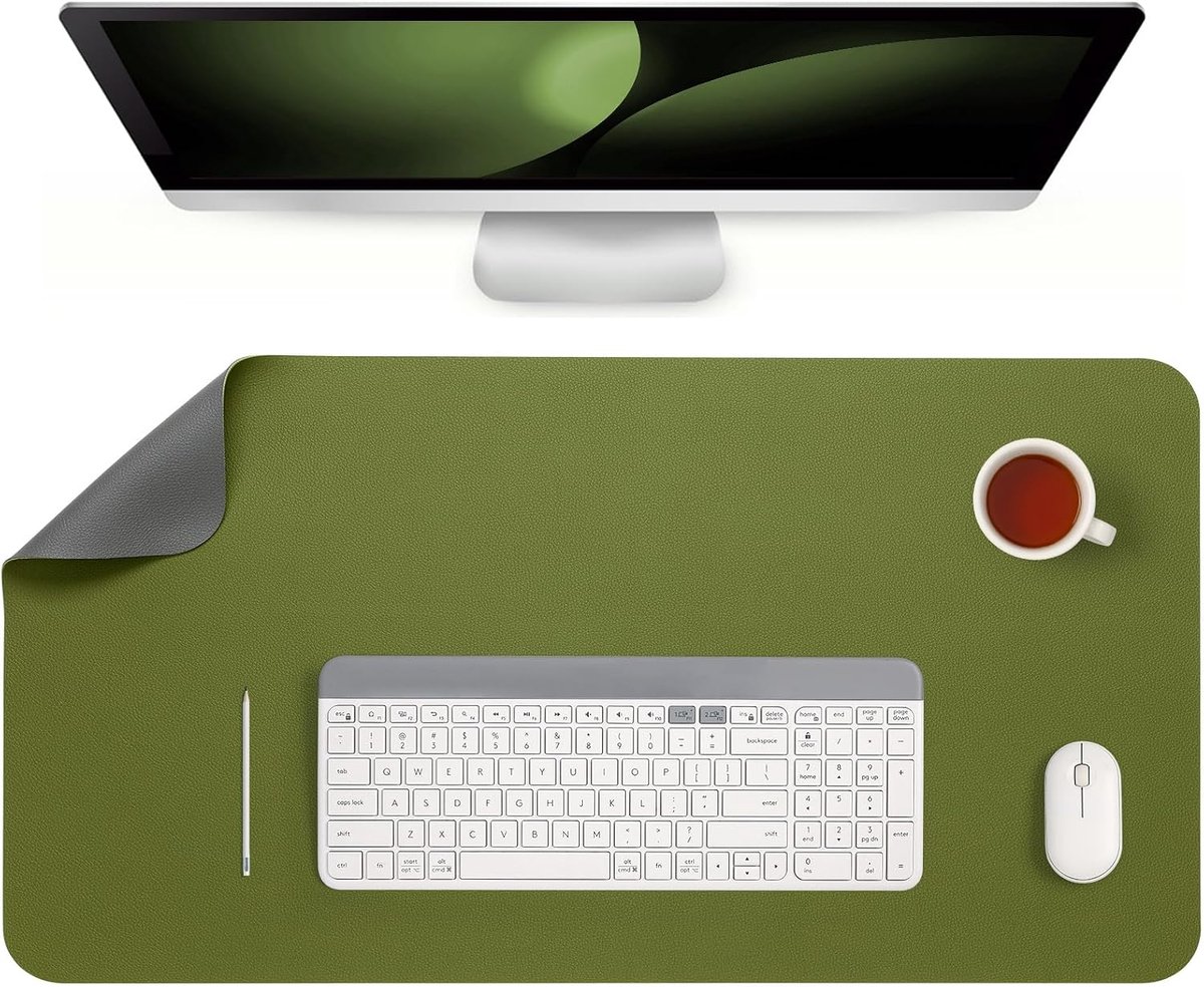 Bureau Onderlegger, Dubbelzijdige Antislip Bureaumat | Bureaubeschermermat PVC Kantoor Grote Lederen Bureauma Desk Mat(33 x 60 cm, Grijs Groen)