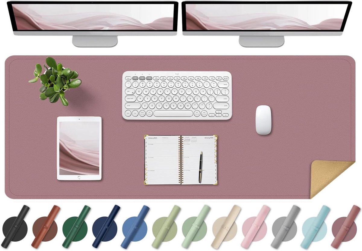 bureauonderlegger, 120 x 60 cm, bureaumat voor kantoor, computermat voor bureau, leren bureaubeschermer, voor werktafel, onderlegger voor schrijven, voor kantoor/thuis/decoratie, paars-roze