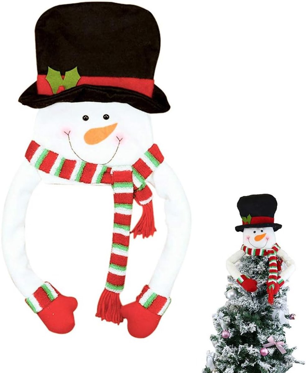 Kerstboompiek sneeuwpop met gekleurde hoed, sjaal en armen, voor Kerstmis, vakantie, winterfeest, woondecoratie, M