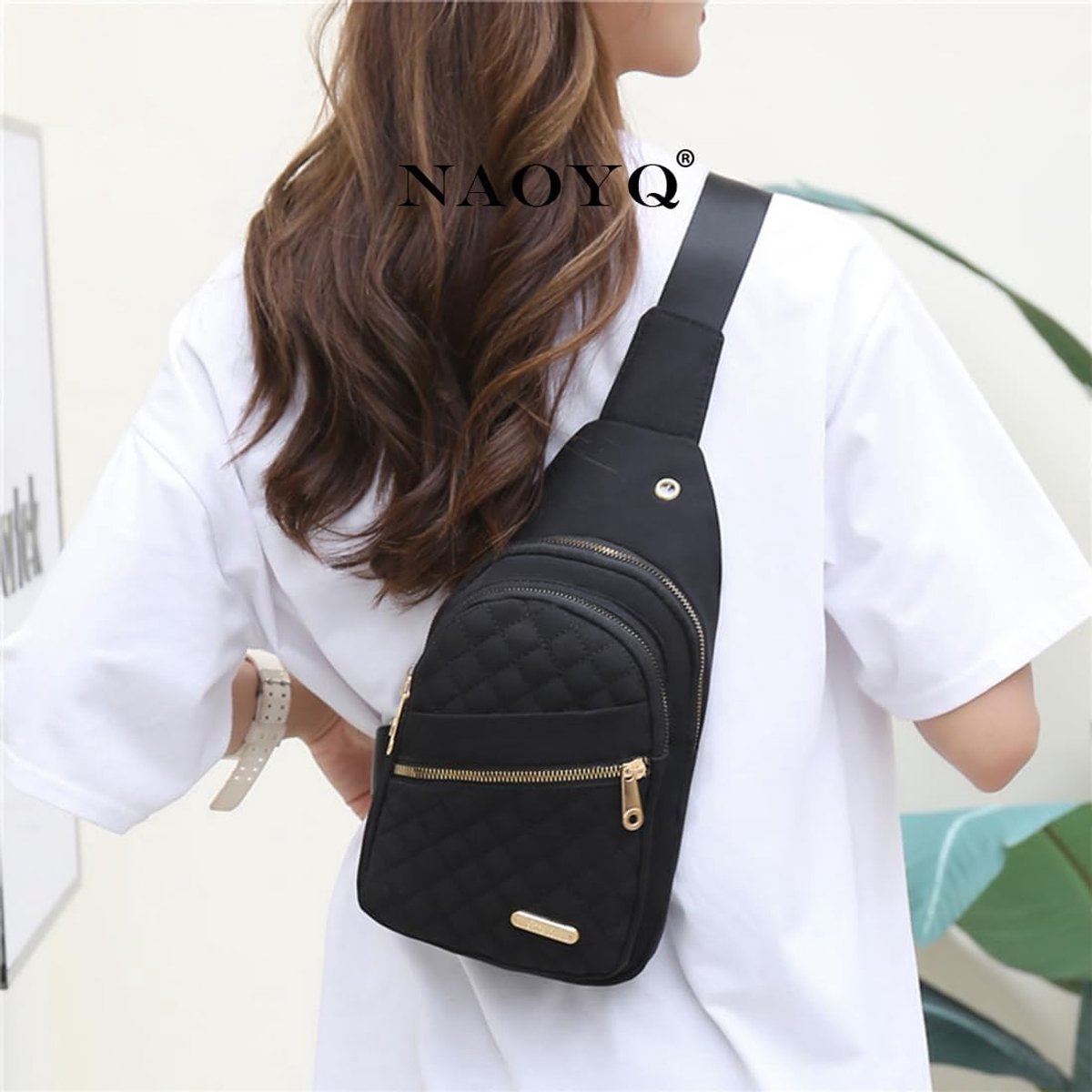 Crossbody Sling Bag kleine borsttas, rugzak, schoudertas voor dames, buiktas met brede riem, nylon, waterdicht, voor outdoorsport, fietsen, reizen