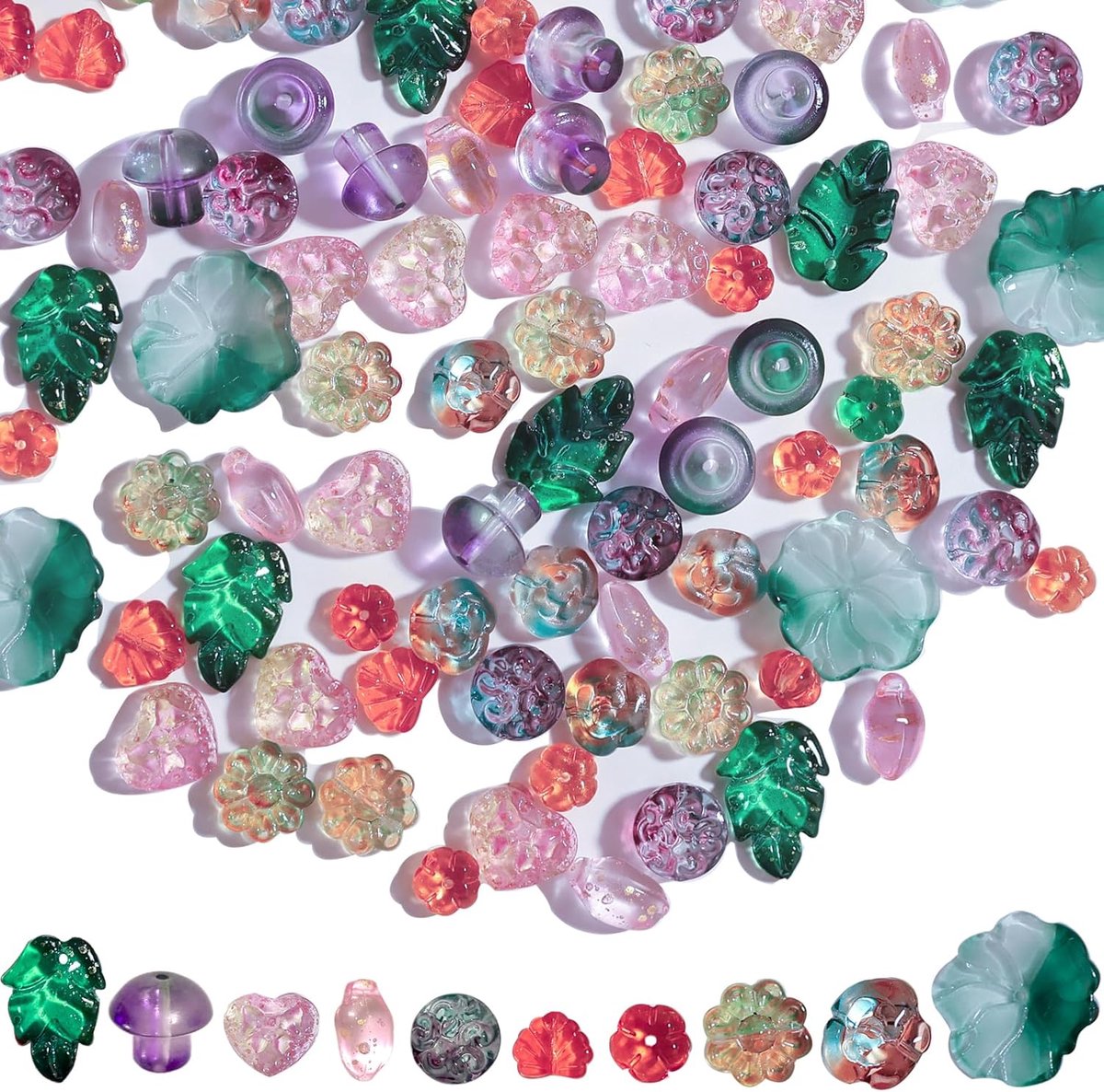 Kralen (100 stuks) voor het maken van sieraden, 10 vaste vormen van bloemen of bladeren, spacer losse kralen voor de meeste bedelarmbanden, vriendschapsgeschenken