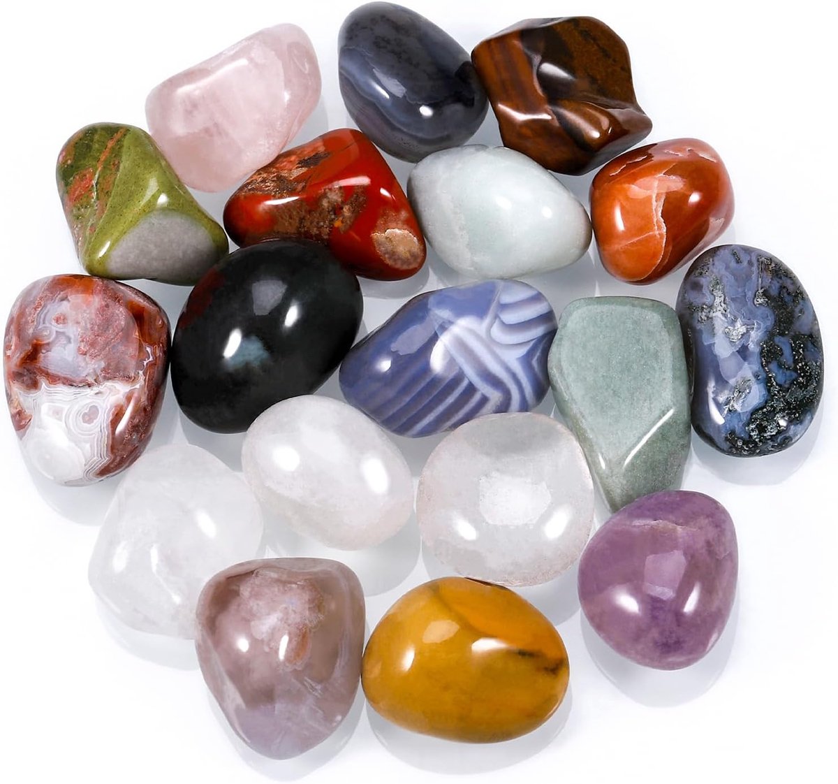 18 stuks helende stenen kristallen set, 100% natuurlijke gepolijste trommelstenen, energiecompensatie, edelstenen, helende stenen voor meditatie, chakra, reiki, aarding, compensatie, kalmering
