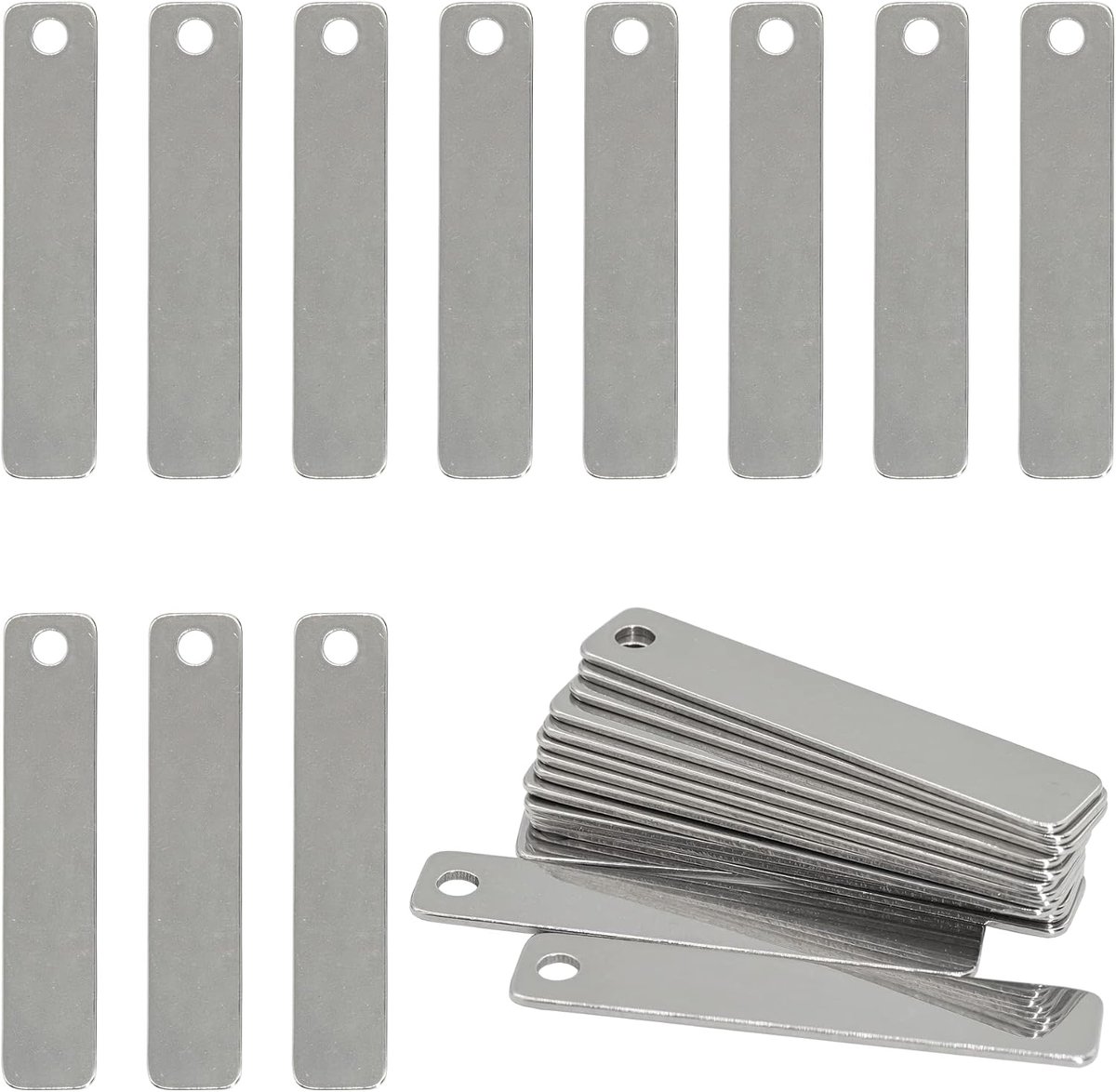Graveerplaten, Roestvrijstaal, Rechthoekig, Blanco, 25 stuks, 5 cm x 1 cm