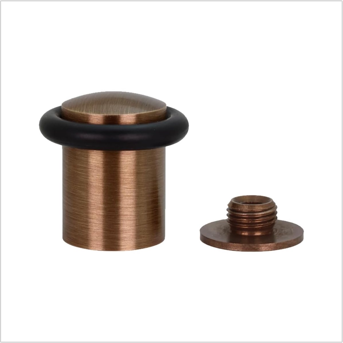 Herrajes | Deurstop Voor Vloerl | Ø24x35 mm | Messingleder afwerking | Zwart rubber | Inclusief schroef + bevestigingsplug | Mod. I-108-CU