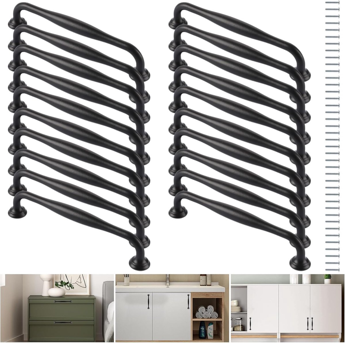 Deurgrepen, 128 mm, zwart, meubelgrepen, keukengrepen, kastgrepen, aluminiumlegering, ladegrepen, meubels, deurgrepen, bochten voor keuken, 20 stuks