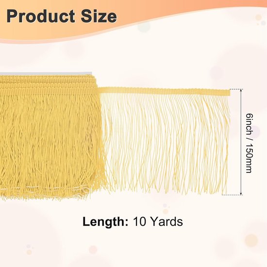 METERXITY Chainette franjes, 10 meter polyester vlecht kwastjes trim voor doe-het-zelf ambachten/Latijnse jurk/lampenkap decoratie/trouwjurk/naaien/kleding franje garen [goud] — afbeelding 2