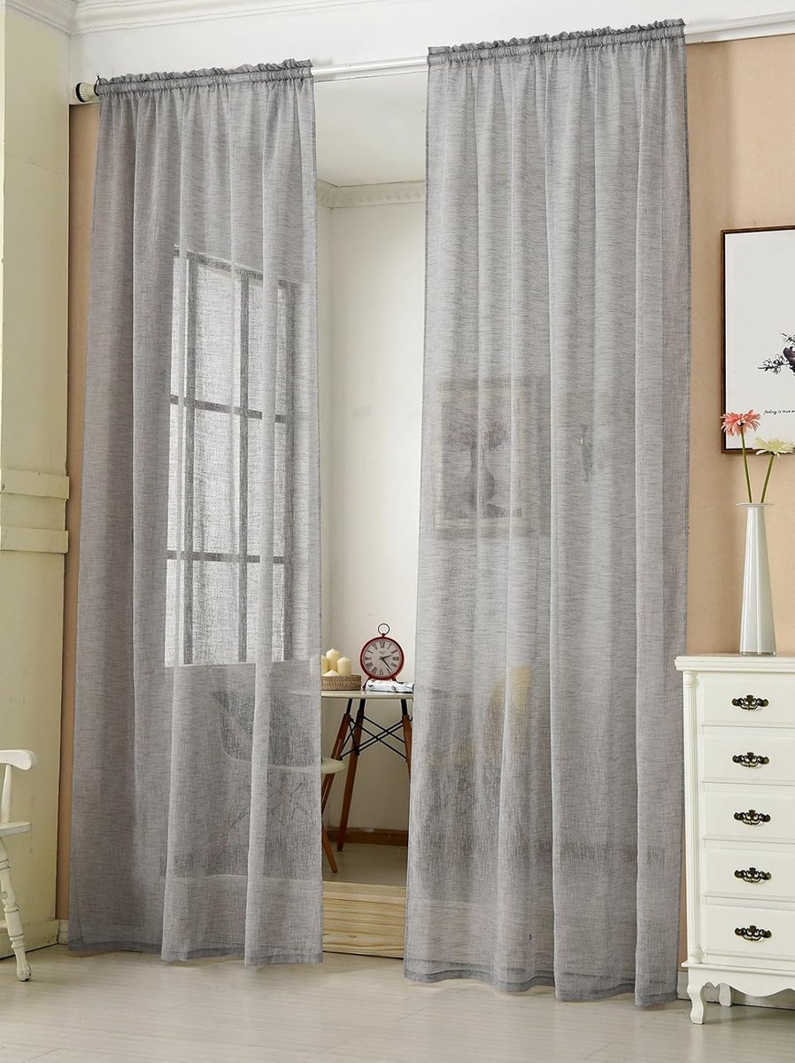 1 stuk gordijn in linnenlook, met krulband, voor woonkamer, slaapkamer, raam, lichtdoorlatendheid, 140 x 225 cm, donkergrijs