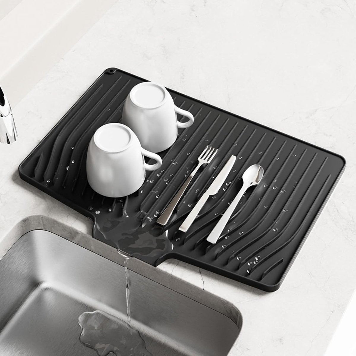 afdruipmat van 39 x 27.5 cm, afdruipmat voor aanrecht#3 | antislip afdruiprek met snelle afvoer, hittebestendig en opvouwbaar, multifunctionele mat voor aanrecht, potten en pannen