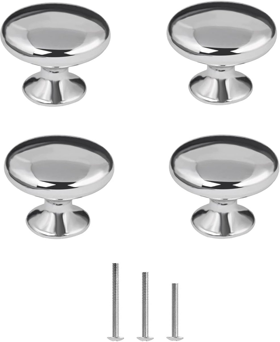 4x Gepolijste kastknoppen Chromen Ladeknoppen Ronde Paddestoel Knop 30mm voor Kast, Garderobe,Lade, Slaapkamer, Badkamermeubilair Rekken ect.(Zilver)
