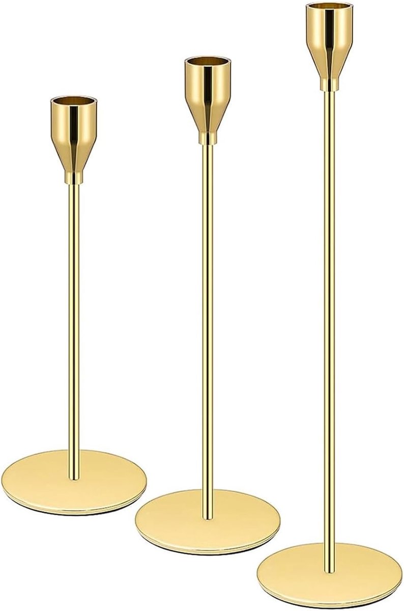 zilver/zwart, kandelaar voor kegel, kaarsen, kegel, decoratieve kandelaars voor bruiloft, eten, feest, jubileum (goud, 3 stuks)