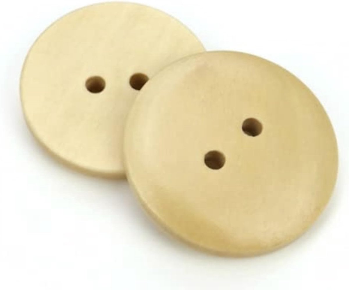 Knopen 21 mm rond natuur 2-gaats knop knopen houten knoop om aan te naaien knutselen naaien scrapbooking jasknopen knutselknopen tweeochknopen licht