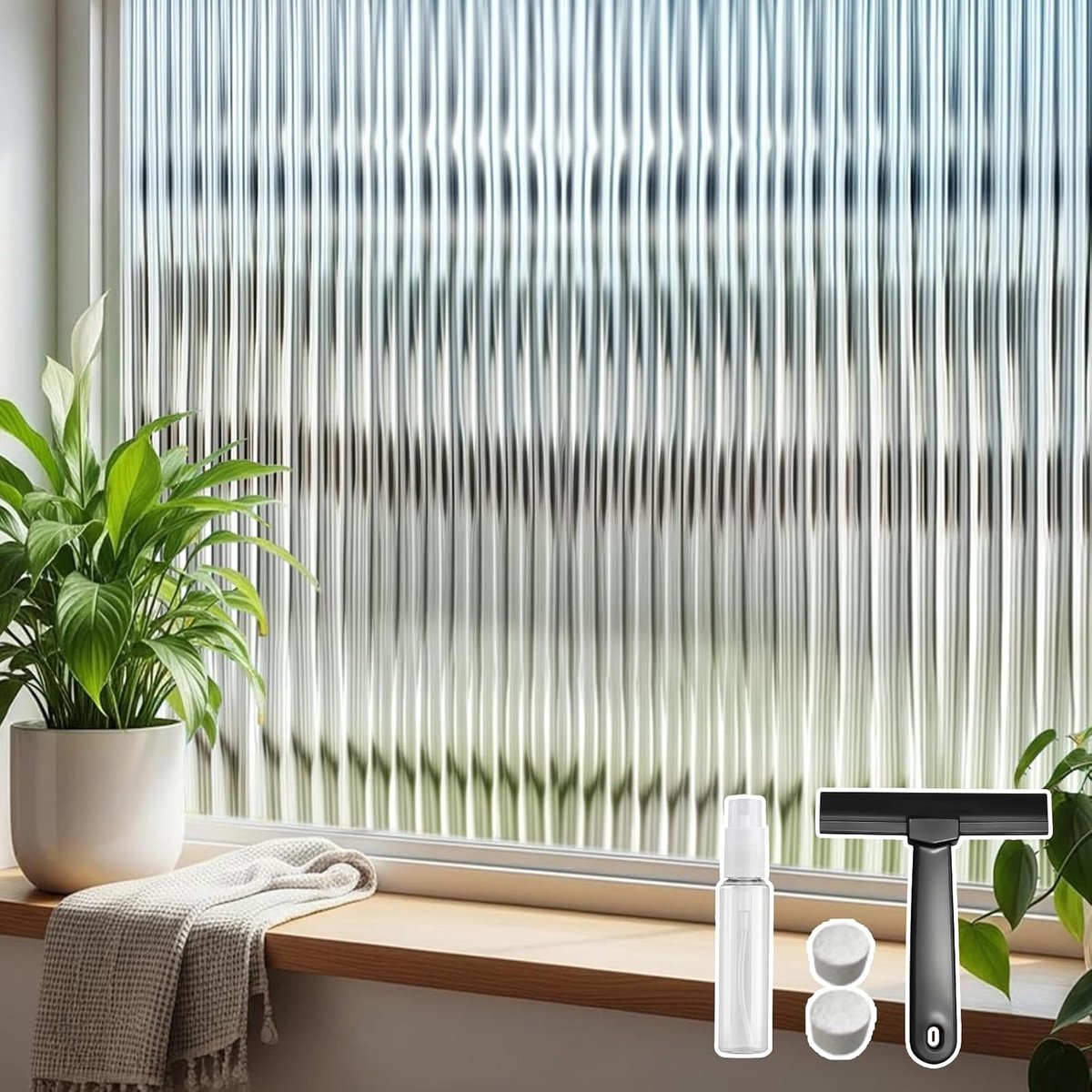 Rietglasfolie, privacy-raamfolie, decoratieve raamfolie, verwijderbaar zonder lijm, anti-uv, statische privacyfolie voor glazen ramen voor thuiskantoor, 44,3 x 200 cm