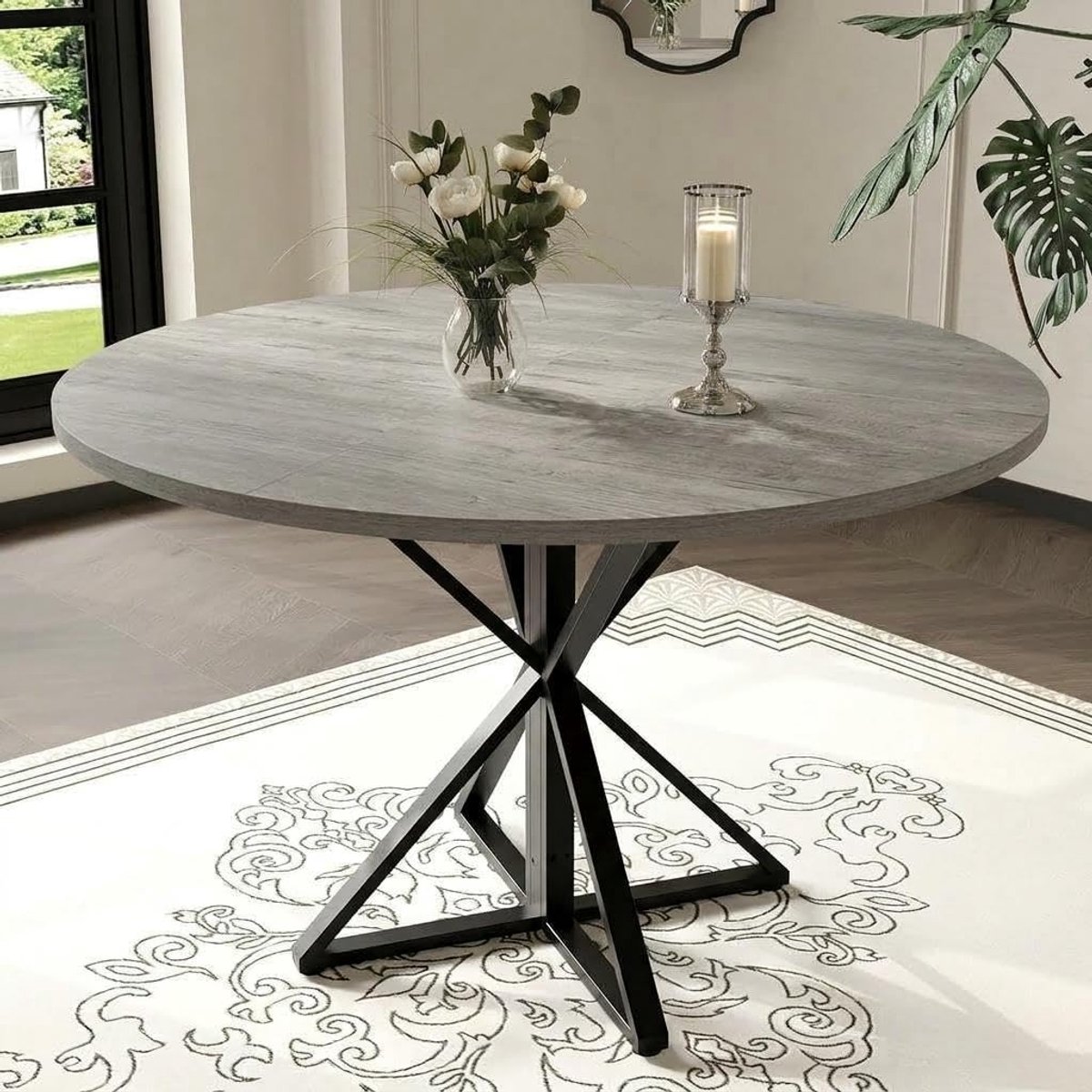 Moderne horeca-eettafel – 120 cm rond, stevig K-vormig metalen onderstel, spaanplaat blad, ruimtebesparend, geschikt voor commercieel gebruik, verkrijgbaar in zwart of bruin