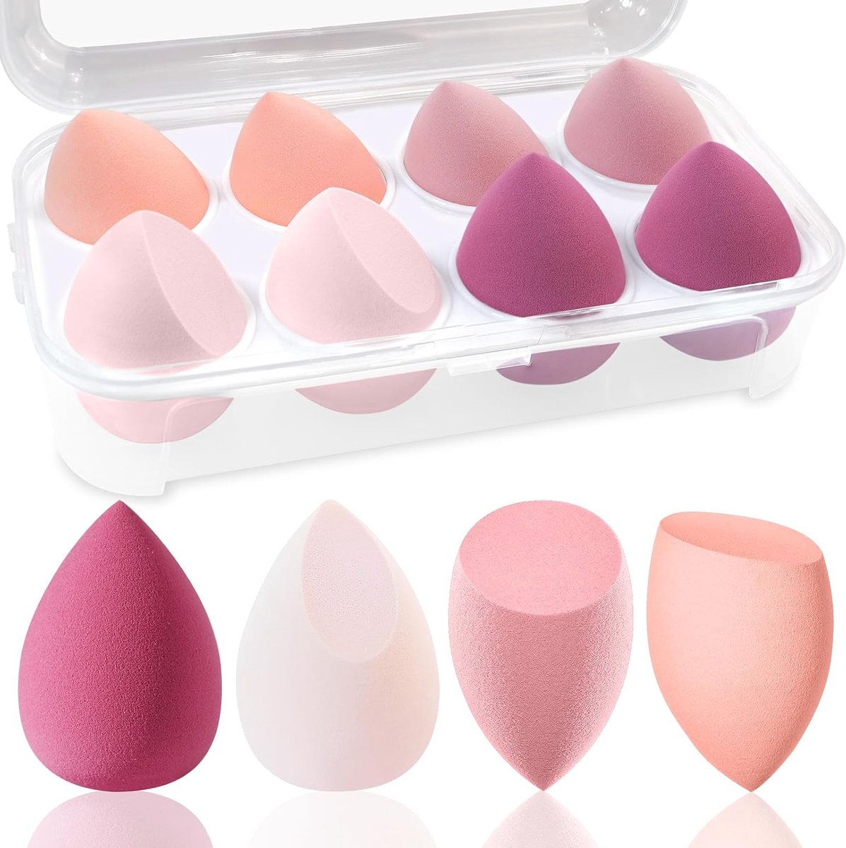 8-delig set make-up spons, 4 kleuren Beauty Blenders make-up sponzen voor vloeistof, crème en poeder, latexvrije foundation spons met 1 sponshouder