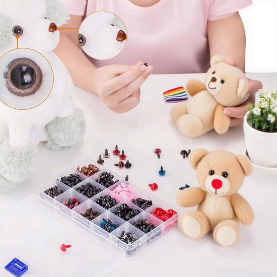 Ogen voor gehaakte dieren, 752 stuks ogen en veiligheidsneuzen, kleurrijke poppenogen met sluitringen voor het maken van poppen, speelgoed accessoires DIY (5-12mm) — afbeelding 2