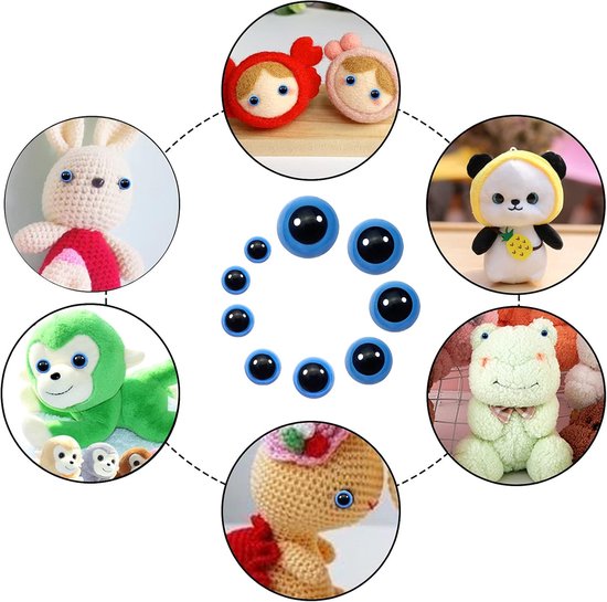 Ogen met Sluitringen 8 tot 24 mm Blauw Amigurumis Poppenogen van Kunststof voor Dieren Pluche Poppen Handwer - Knoopogen met sluitringen, voor Amigurumi knutselen, poppenogen, teddyogen voor doe-het-zelf creatief handwerk — afbeelding 4