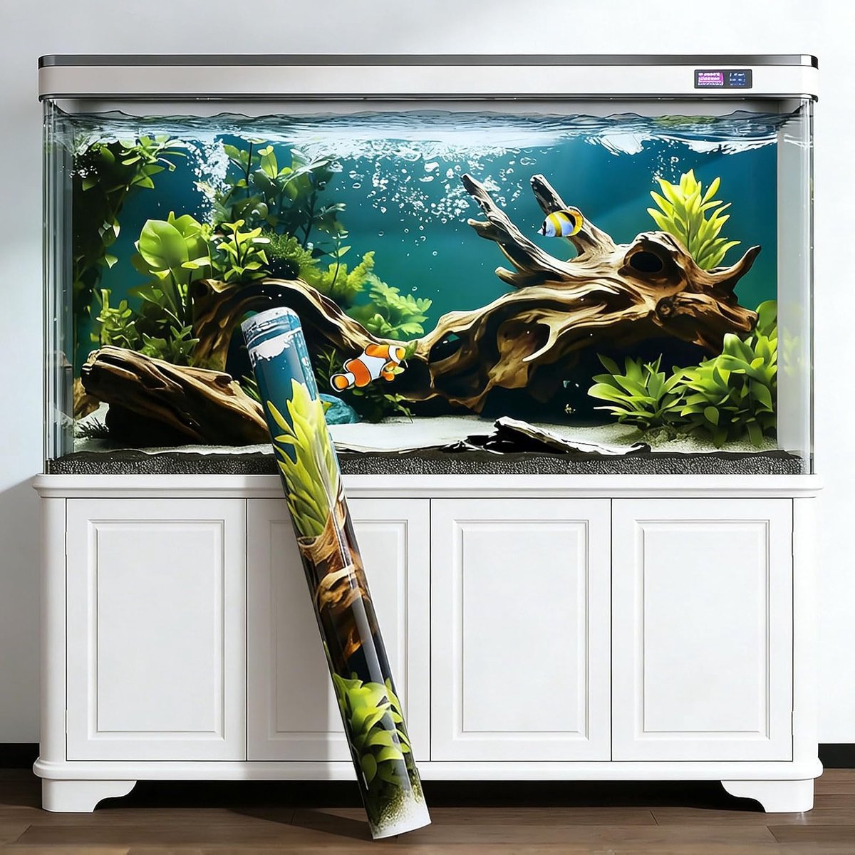 Aquarium-achtergrondposter, 120 x 40 cm, herbruikbaar en zonder luchtbellen, pvc-aquarium-achterwand, decoratieve statisch hechtende onderwaterachtergrondfolie voor visbakken, sprookjesland