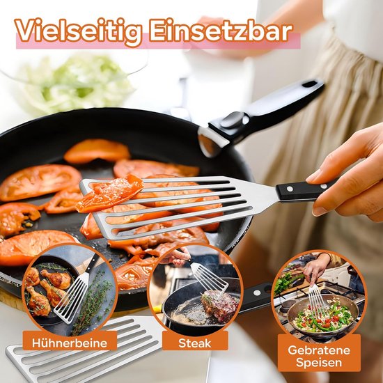 pannenwender roestvrij staal, set van 2 hittebestendige grillspatels, viswender voor keuken, braden, keren, pannenwender metaal geschikt als cadeau, vastgelaste greep & vaatwasmachinebestendig — afbeelding 5